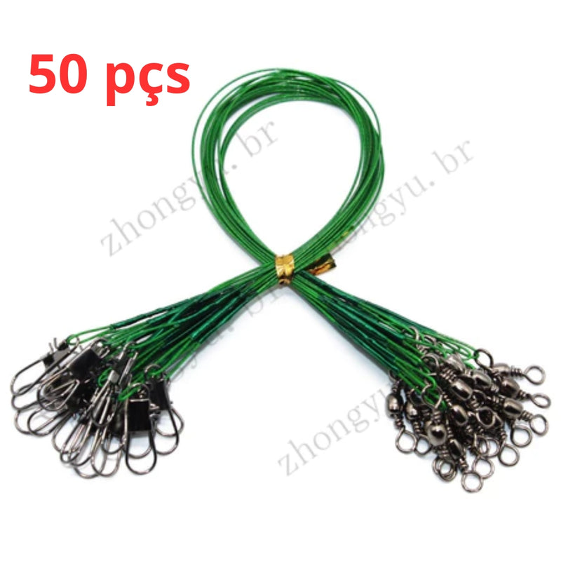 Kit com 50 Líderes de Linha de Pesca em Aço Inoxidável