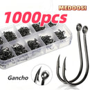 Kit com 1000 Anzóis de Pesca em Aço Carbono