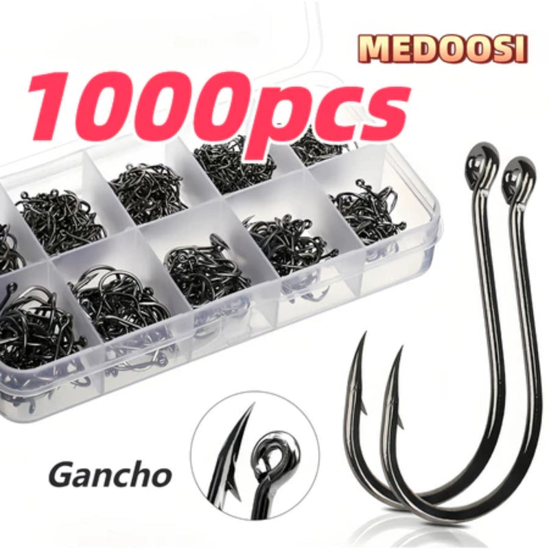 Kit com 1000 Anzóis de Pesca em Aço Carbono