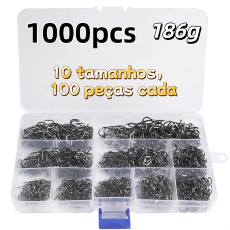 Kit com 1000 Anzóis de Pesca em Aço Carbono