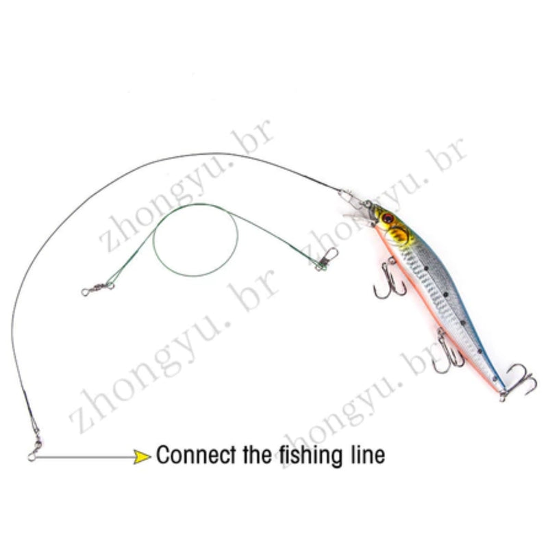 Kit com 50 Líderes de Linha de Pesca em Aço Inoxidável