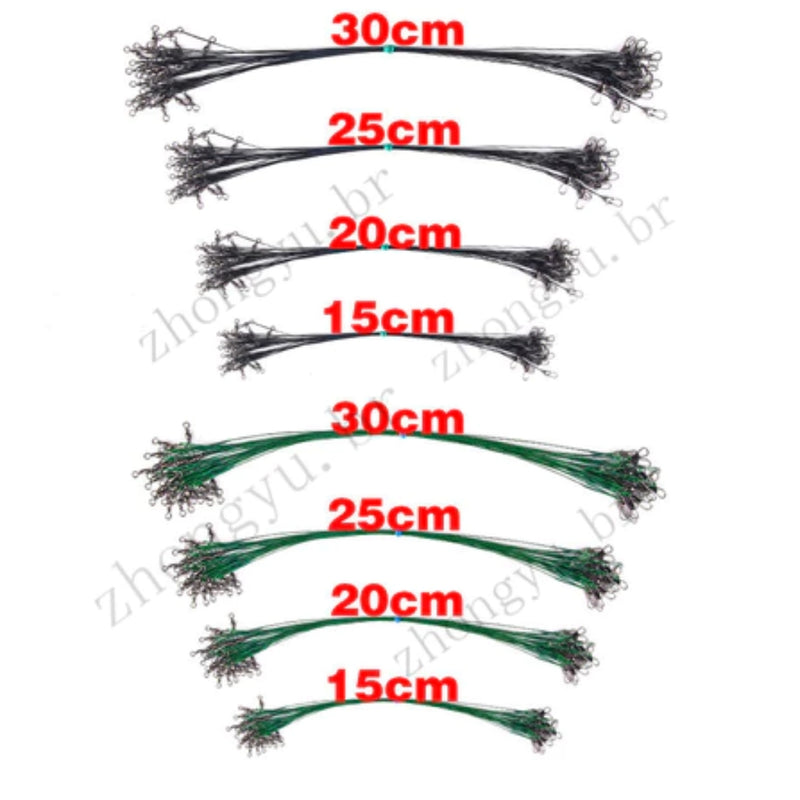 Kit com 50 Líderes de Linha de Pesca em Aço Inoxidável