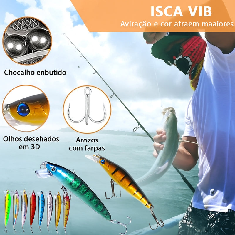 Kit com 15 Iscas Artificiais Meia-Água Premium 8 cm / 8,5 g