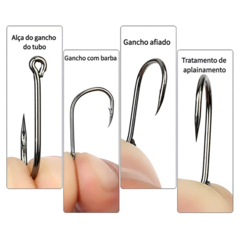 Kit com 1000 Anzóis de Pesca em Aço Carbono