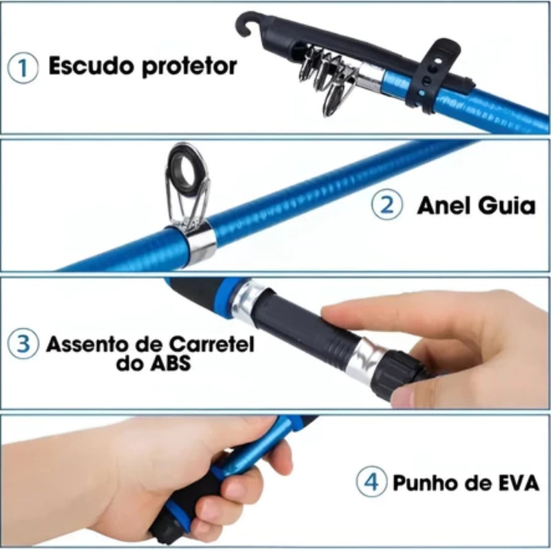 Kit com 4 Varas de Pesca Profissionais 60–120 lb